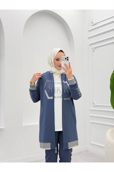 moda4b Women's Hijab Set 3 Pieces, Two-Thread Fabric N-05113 _ Blue