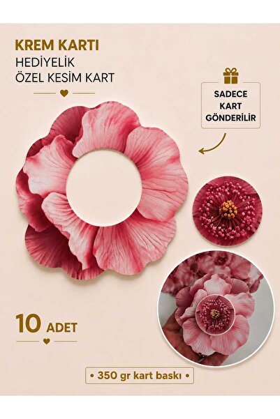 ETİKETİM Özel Kesim Pembe Çiçek/Krem Kartı/Hediyelik/10 ADET