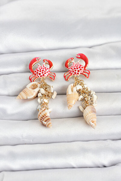 LuxeGem Crab Model Sea Shell Detailed Women's Earrings