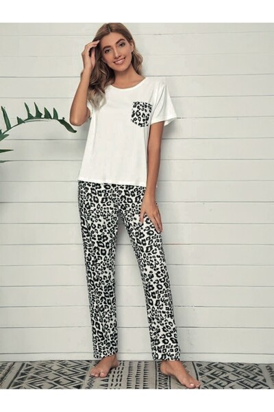 DOFİ Women's Bottom Lepoar Patterned S-Xl Pajama Set - Black
