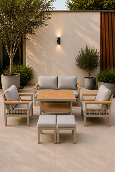 Rovena AREL Balkon Takımı, Cappuccino GRİ Bahçe Takımı 5+1 (Masa 70x110 2 li ...