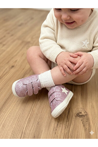 BEBLUXBABY Beblux Yıldızlı Simli Lux Bebe Patik Converse