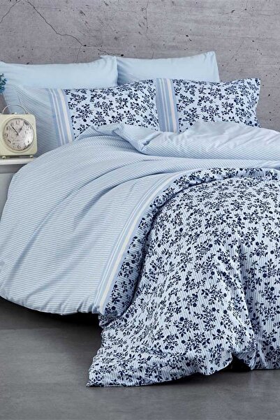 BAYÇAĞRI Double Duvet Cover Set Cotton Blue Dream Flowers