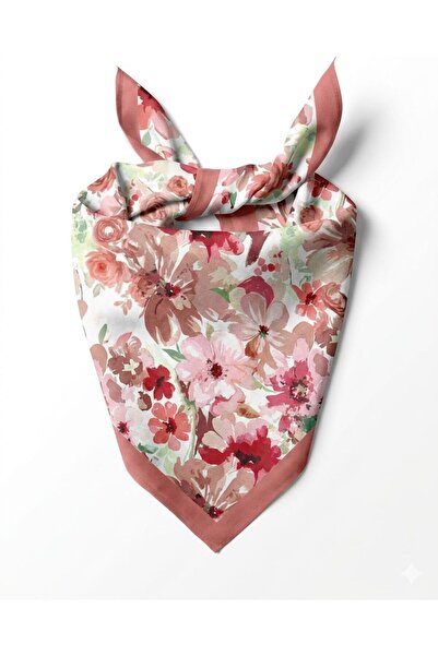Alse Butik Pembe Karışık Çiçek Desenli Soft Pamuk Fular 50x50 cm