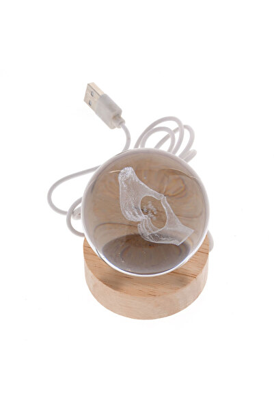 meli melo Glob decorativ LED cu flori 3D si suport din lemn, alimentare USB 7 cm