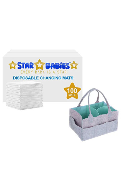 STAR BABiES حصيرة تغيير الحفاضات القابلة للاستخدام مرة واحدة - 100 قطعة مع حق...