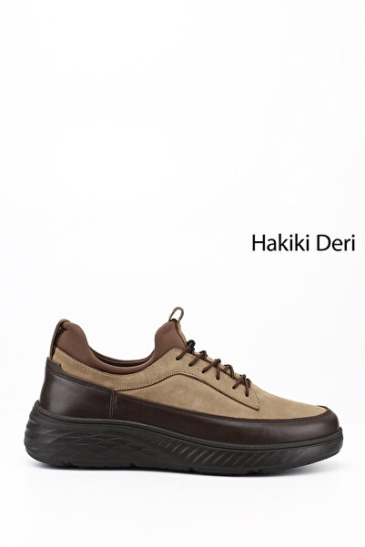 GÖNDERİ(R) Men's Sand Nubuck Lace-Up Genuine Leather Sneaker