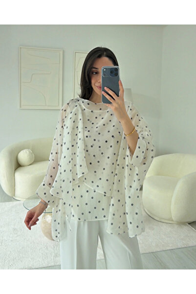 My Blog White Polka Dot Flying Cape Chiffon Blouse - 5088