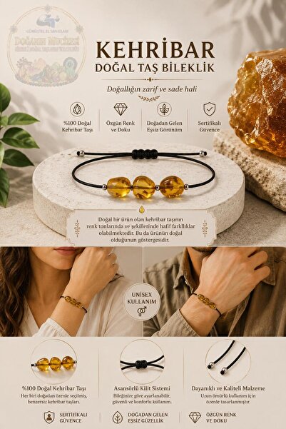 GÜMÜŞTEL EL SANATLARI Certified Amber Bracelet Natural Stone