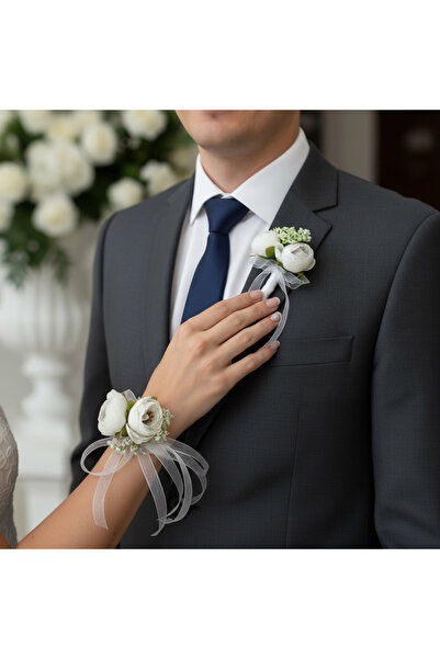 BTRENDY Küçük Şakayık Gelin Bilekliği Ve Damat Yaka Çiçeği Set