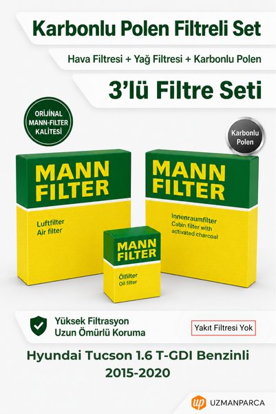 Mann-Filter Hyundai Tucson 1.6 T-GDI Benzinli 2015-2020 MANN Filtre Seti (3’l...