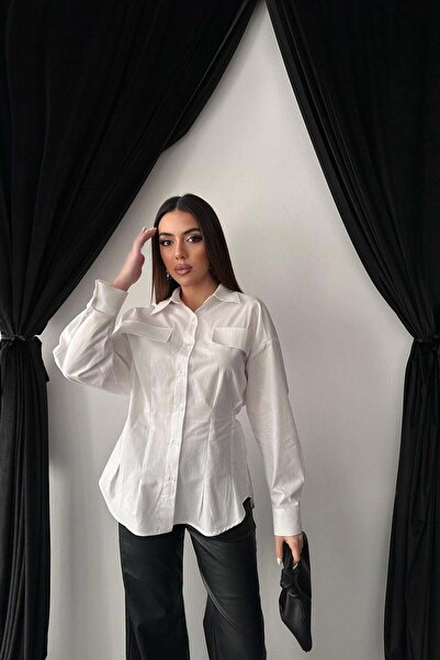 ozelia White Pleated Shirt with Cap