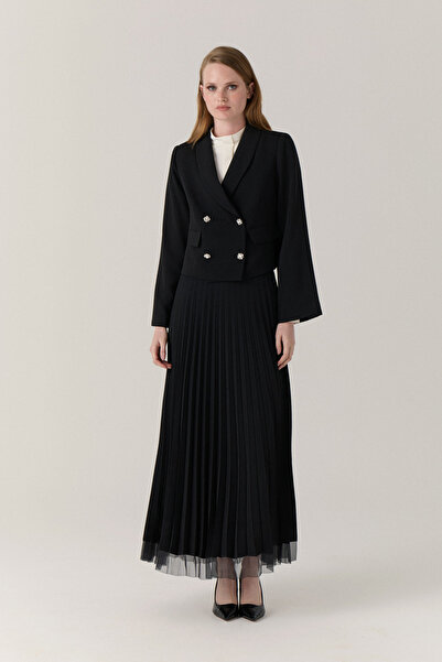 Zühre Double-Breasted Button Detailed Pleated Black Suit 1238