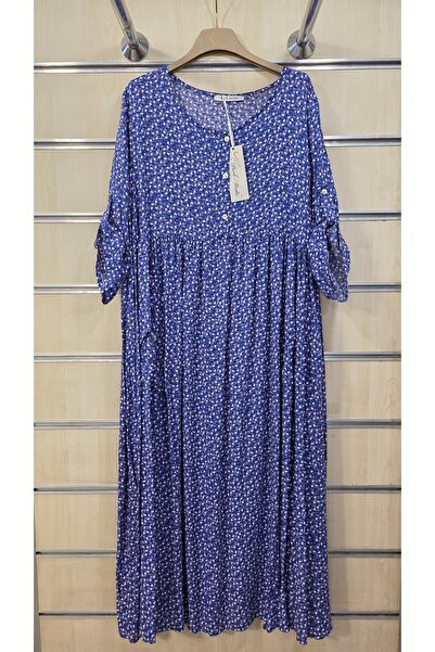 Park Moda Robadan Viscose Long Dress with Small Floral Pattern