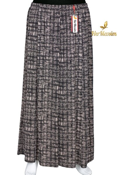 HESNA Women's Ecem Battal Size 8 Piece Elastic Black Skirt D63