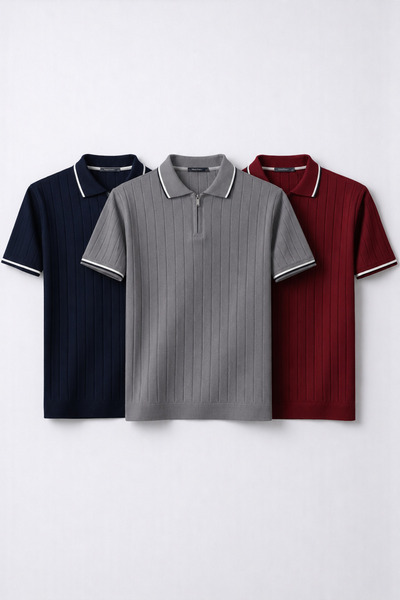 legends butik Ανδρικό Πλεκτό Μπλουζάκι με Γιακά Πόλο, Σετ 3 τεμαχίων – Βαμβακ...