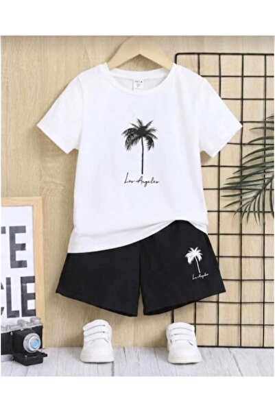 Kids Summer palm tree print boys' t-shirt and shorts two-piece set