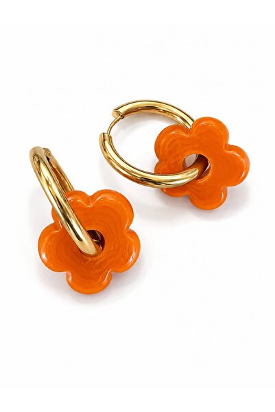 CHARMLUCKY Glass Flower Steel Hoop Earrings