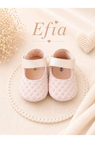 Efia Baby Bebek Babet Ayakkabı,İlkadım,Puantiyeli Patik Süslü Bebek Ayakkabısı