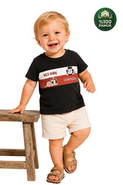 Divonette Boy's Thin Summer 100% Cotton Short Sleeve Lion Patterned Baby Boy ...