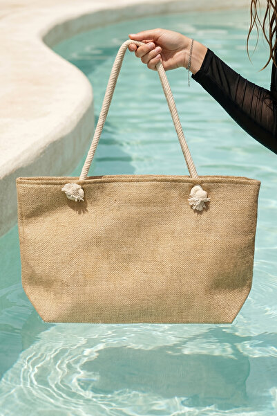 REMSA Knitted Rope Strap Straw Beach Bag 02 Beige