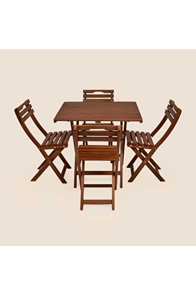 Just Home 4+1 Katlanır Kayın Ahşap Bistro Set - Ceviz - 70x80 cm