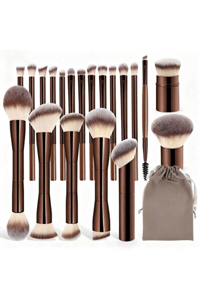 choice2 Coffee Brown 20pcs/set Pro Makeup Brushes Double Ended Foundation Con...