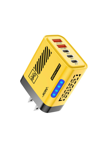 Choice4 شاحن USB C أصفر أمريكي بخمسة منافذ بتقنية GaN بقوة 240 واط، شاحن سريع...