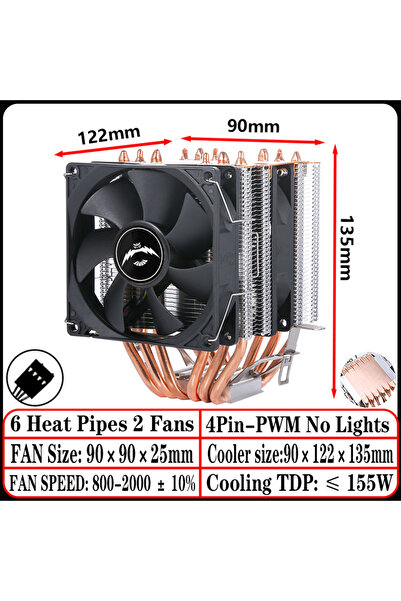 Choice36 Fixed Color Intel Core-Xeon 6Heat-pipes 2Fan4pin CPU Fan Compatible ...