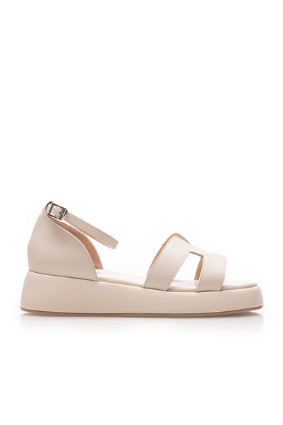 UrbanShoes Sandale cu talpă groasă damă din piele naturală - 4011 Crem Box