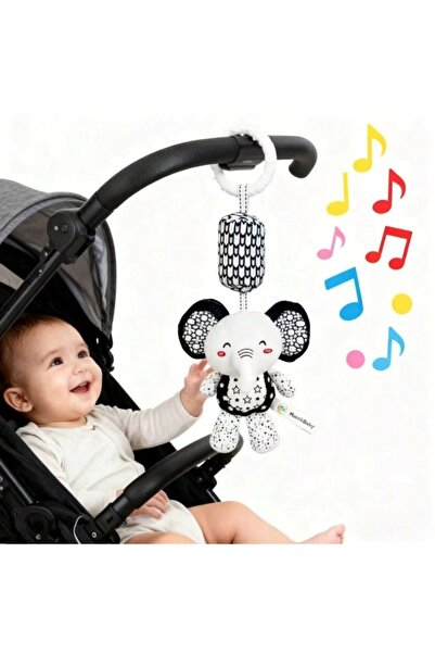 Choice1 Elephant Portable Plush Baby Toy with Wind Chime and Rattle, Black Wh...
