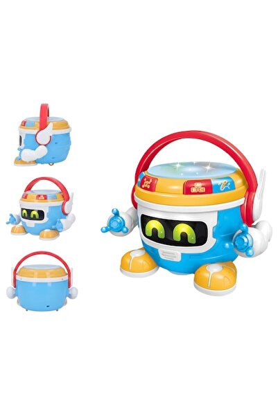 ANGMAD Robot muzical de jucărie cu tobă, lumini de proiecție LED, 360 ° Jucăr...