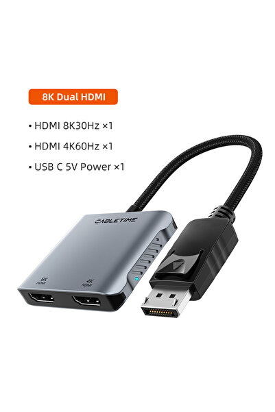 Choice كابل DP إلى HDMI مزدوج من CABLETIME، محول Displayport إلى HDMI مزدوج ب...