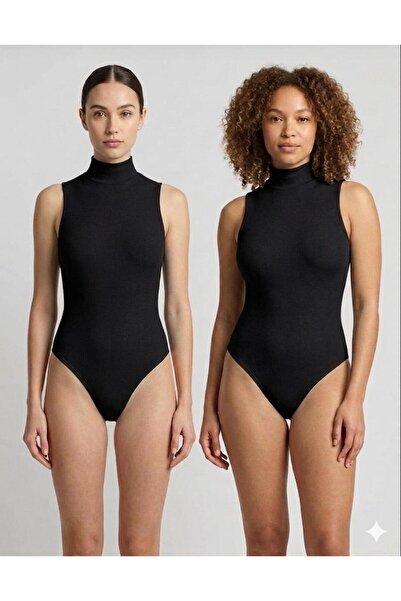 ROZELT Women's Black Cotton Lycra Combed Cotton Sleeveless 2-Piece Snap Bodysuit