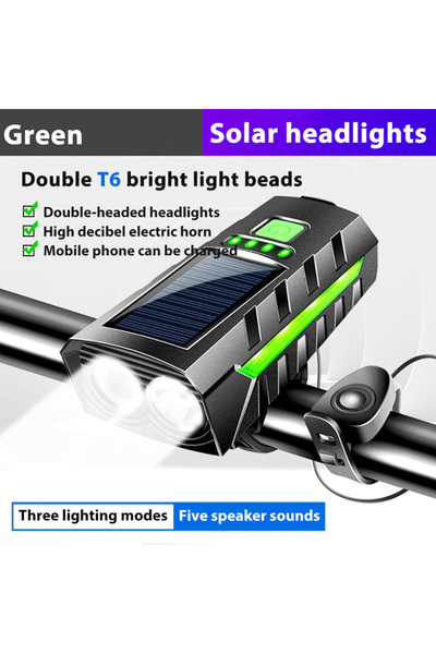Choice green Solar Bicycle Light with Horn Rechargeable Bike Front Lamp Red S...