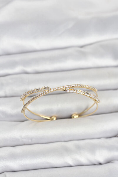 Clariss Brass Gold Color Baguette Zircon Stone Women's Bracelet