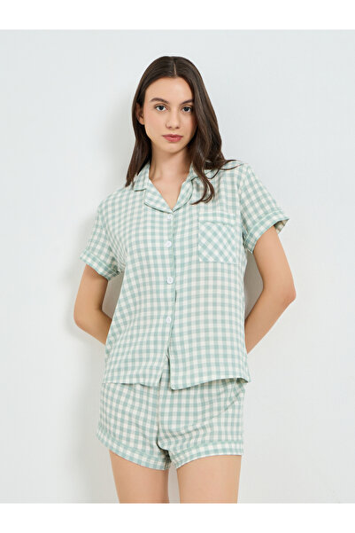 Take Two By Styli Green Gingham Short Sleeve Shirt and Shorts Set