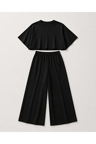 OTAKU Women's Crop T-Shirt and Elastic Wide Leg Pants Two-Piece Set