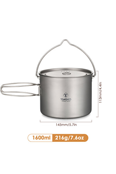 Choice4 1600ml TOMSHOO Camping Cookware Titanium Pot 0.75L/0.9L/1.1L/1.6L/2L/...