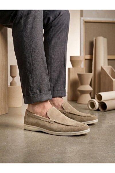 Generic Brand 252 100% Genuine Leather Inside and Out Men's Cream Suede Casua...