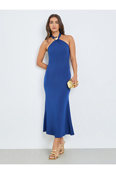 Styli Blue Halter Neck Maxi Dress