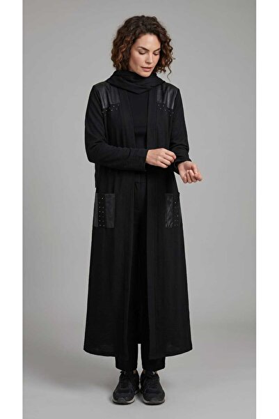 ECE GİYİM Women's Front Patterned Leather and Crystal Combed Cotton Cardigan ...