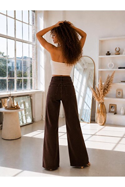 sushe Women's High Waist Loose-Leg Palazzo Jeans