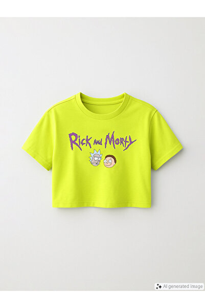 LC Waikiki Top scurt de damă cu guler rotund, cu imprimeu Rick and Morty, cu ...
