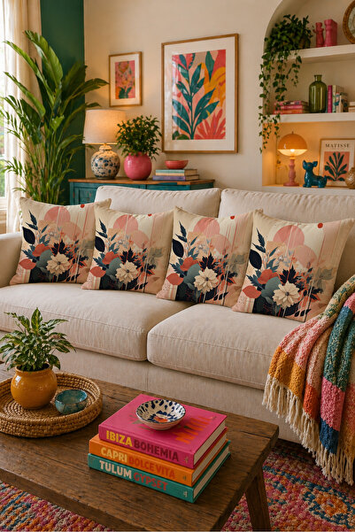 LadiesHome Abstract Flower Garden Patterned 4-Piece Cushion Cover 43X43 cm Mo...