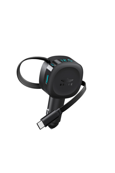 Brave BCC-28 60W Dual-Port Car Charger with Retractable 30W USB-C Cable, PD/P...