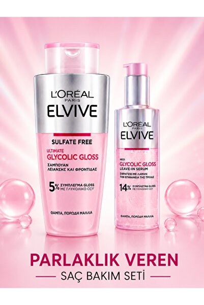 L'Oreal Paris Elvive Glycolic Gloss Parlaklık Veren Saç Bakım Rutini Seti: Şa...