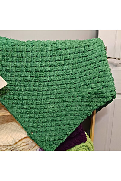 Elizi Atölyesi Alize Puffy Hand Knitted Khaki Baby Blanket 90X90 cm