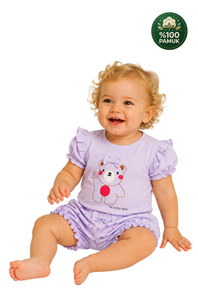 Divonette Ruffle Short Sleeve Girls' T-Shirt Cotton Teddy Bear Pattern Summer...