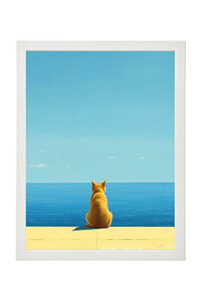 Boomah Accessories Tabby Cat, Minimalist Ocean View, Blue Skies Poster with F...